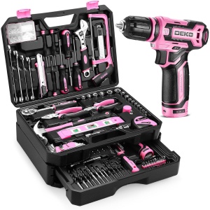218-Piece Tool Set with Drill, DEKOPRO Mechanic Toolbox Socket Wrench Set, 20V Cordless Drill Power Tool Kit, Home Repair Tool Set, Organizer Storage Case Bag